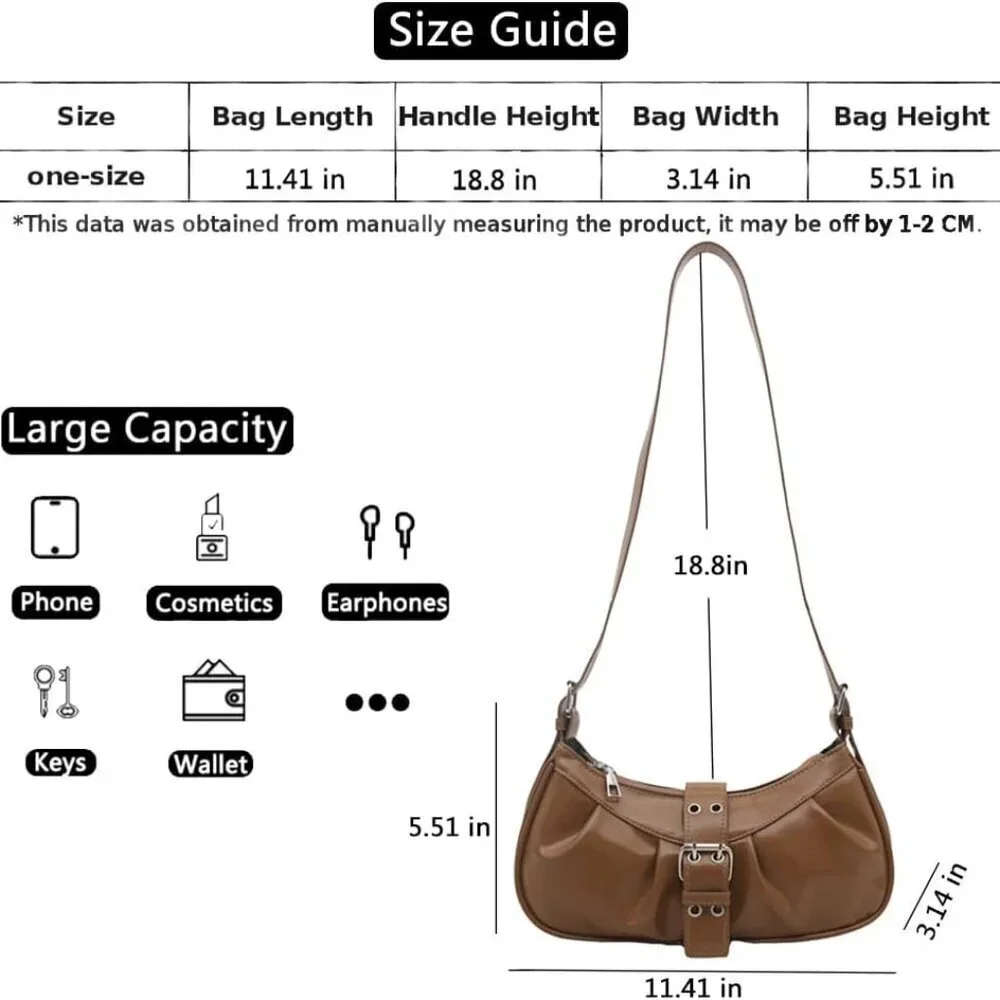 Y2K PU Leather Hobo Bag for Women Small Clutch Purse Top Handle Vintage